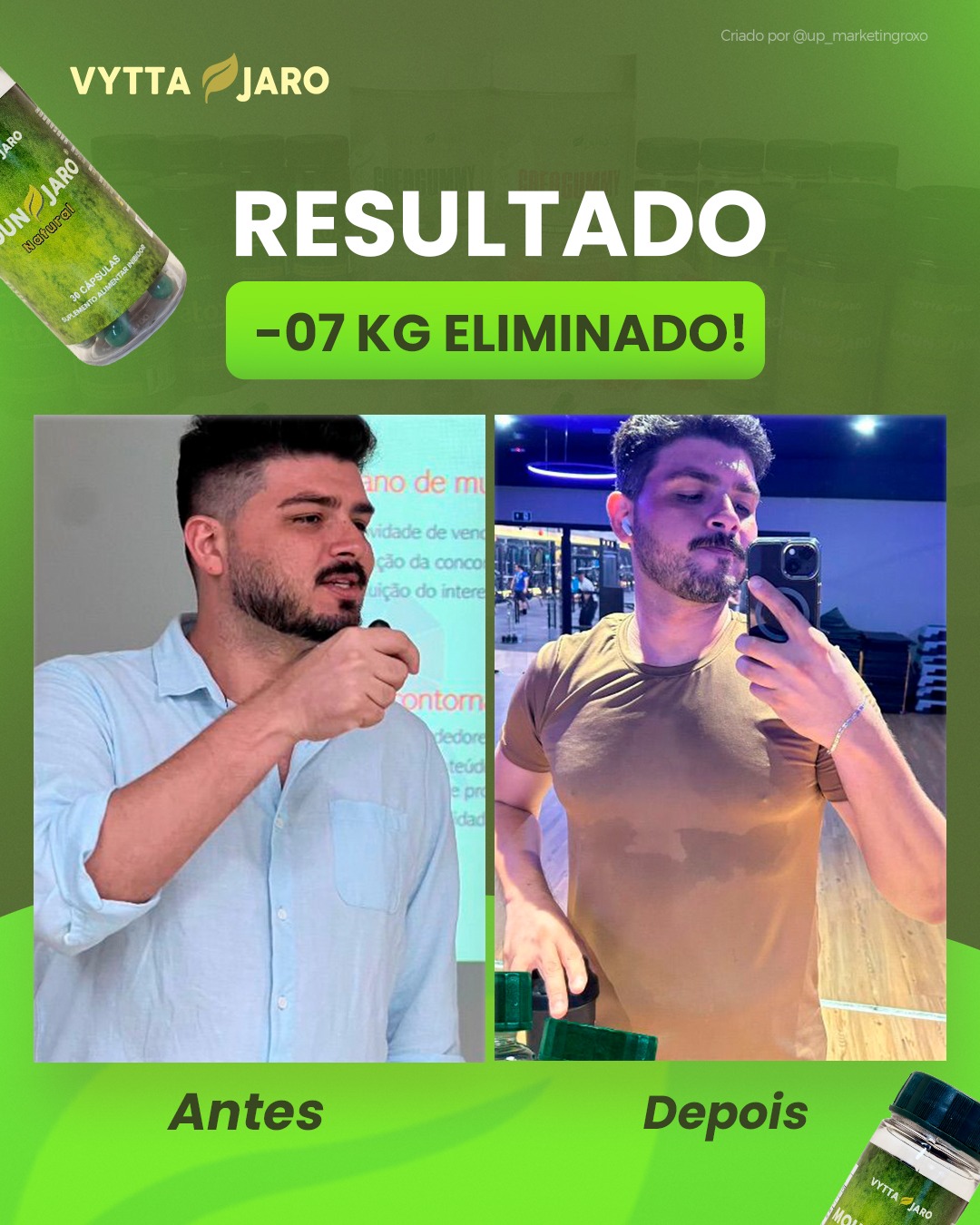 Antes e depois — resultado de 7kg eliminados